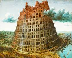 a painting of the Tower of Babel, the origin of language
